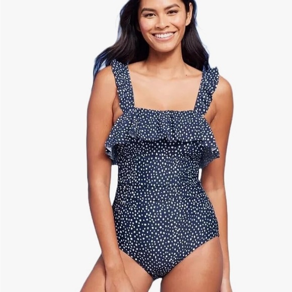 Kona Sol Other - Kona Sol Polka Dot Ruffle Shoulder One Piece Swimsuit 18 New Blue